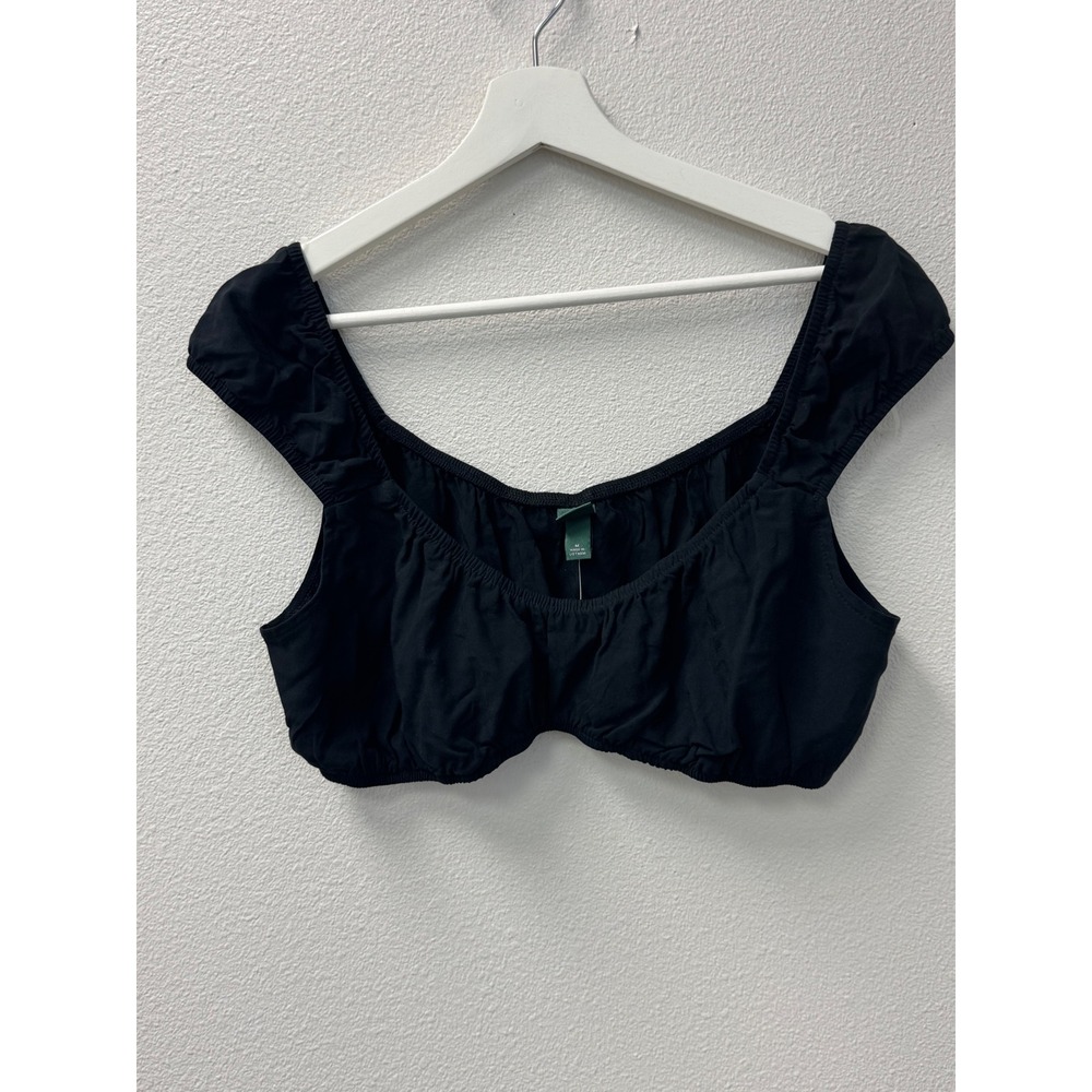 Wild Fable Black Crop Top Square Neck Short Sleeve Blouse Size M